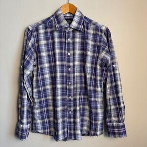 Moto Gear Men's Plaid Button Up Shirt Medium Long Sleeve Casual Roll-Tab Sleeves